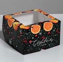 Коробка для 4 капкейков "Новогодняя" 16*16*10см
