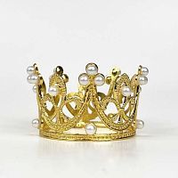 Декоративная мини- корона на торт с жемчугом 5см, золото