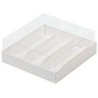 Коробка для эклеров и пирожных с прозр. крышкой, 3 яч, 13,5*13*5см, белая