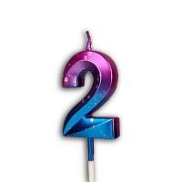 Свеча цифра "2" Грань, акварель, 12см